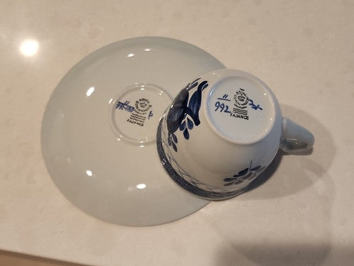 Royal Copenhagen TRANQUEBAR BLUE SAUCER & CUP #992 Coffee Tea Floral