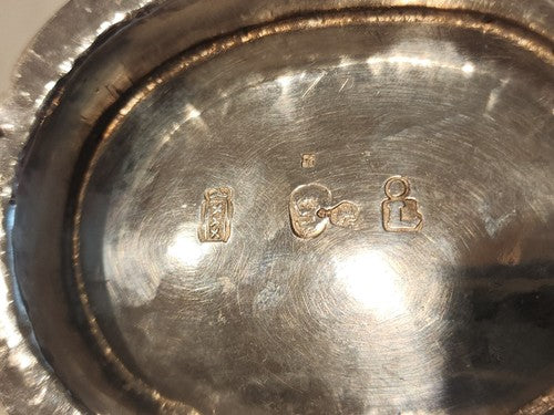 Hand Chased DUTCH .833 SILVER FOOTED BRANDY BOWL CHERUB HANDLES, FLUTED PANELED