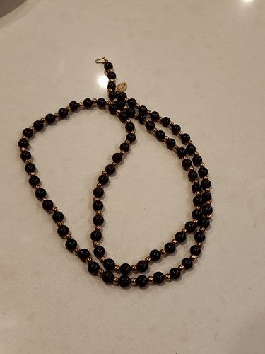 Vintage 8mm 14K Yellow Gold Beads  & 10mm Amber Bead 30.50" Necklace