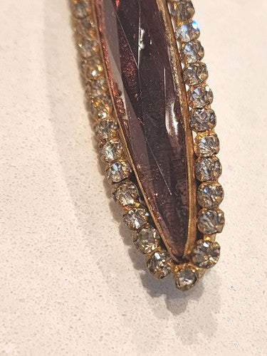 Amythyst & Rhinestone Bar Pin Antique Art Deco Brooch