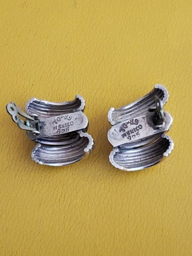 Vintage Taxco Mexico Swirl Modernist Sterling Silver 925 Clip On earrings