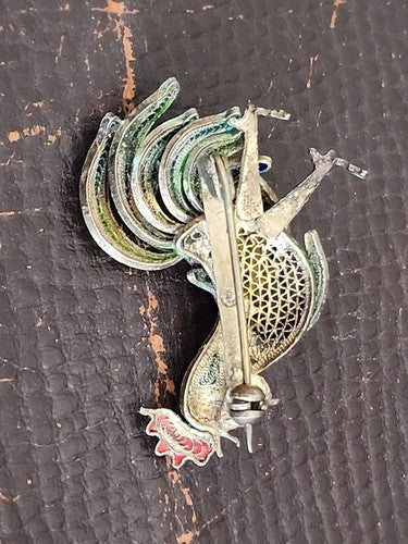 Vintage Italian Enamel Rooster Brooch Pin 800 Silver 1950's/60's