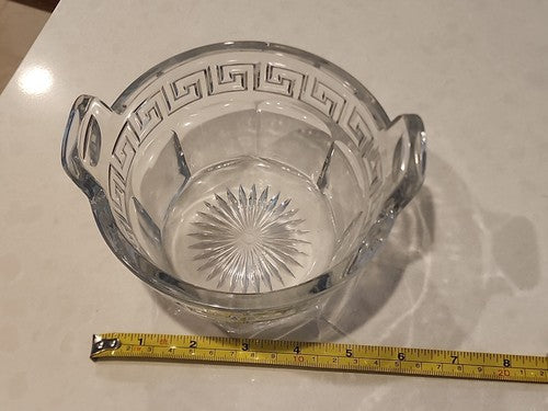 Heisey Greek Key Clear Glass Small Ice Tub w Handles 3 3/4" H x 6 3/8" W