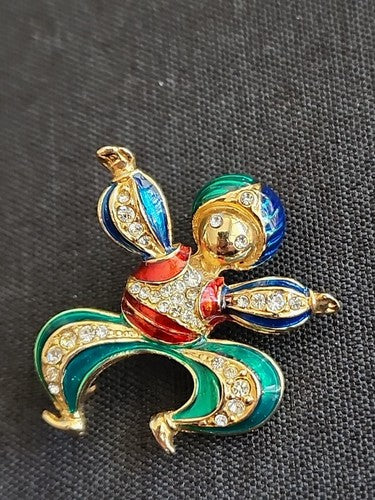 Beautiful Vintage Indian Man Enamel Rhinestone Gold Tone  Pin Brooch