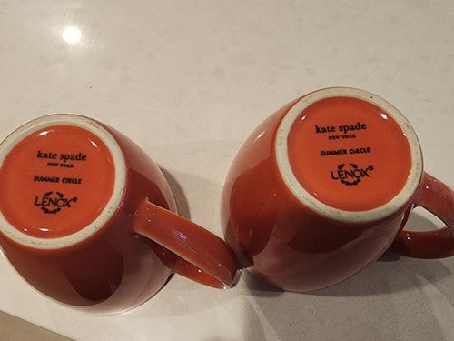 Lenox Coffee Mugs Kate Spade Summer Circle Coral & White Cups Lot Of 2