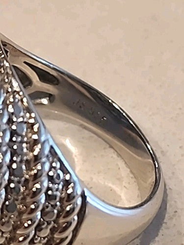 Affinity JS Round Pave Blue Natural Sapphires Sterling Ring Size 6.25