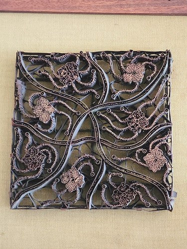 Copper Tjap Cap Chop Stamp Wave Petunia 6.5" x 6" Batik Indonesia