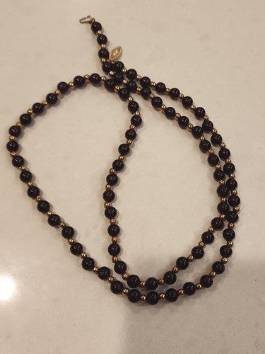 Vintage 8mm 14K Yellow Gold Beads  & 10mm Amber Bead 30.50" Necklace