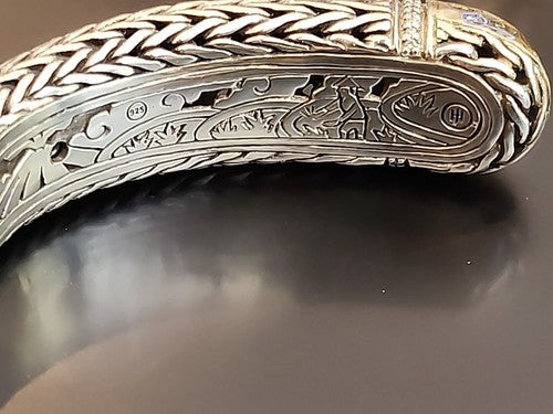 John Hardy Sterling Silver 18kt Gold with Diamonds Hinged Cuff