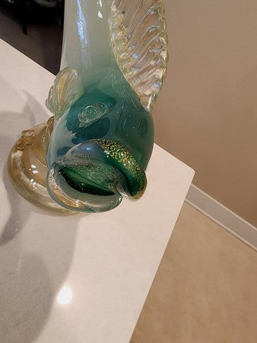 Vintage Murano Art Bollicine Glass Italian Alfredo Barbini Koi Fish 15" Tall MCM