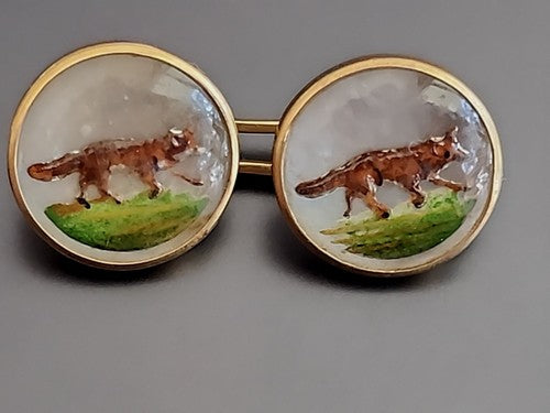 Brant &Son Edwardian Essex Crystal 14K Yellow Gold Fox Cufflinks