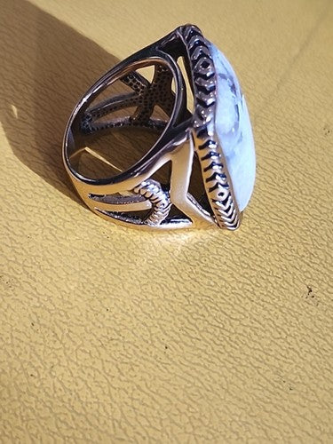 BARSE Gold Plated Real White Calcite Statement Ring Size 6.25