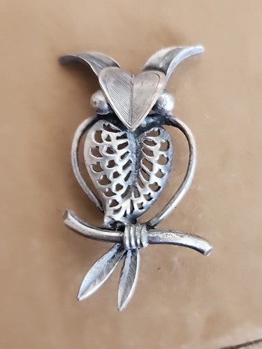 Stylized  Midcentury Owl Brooch Pin