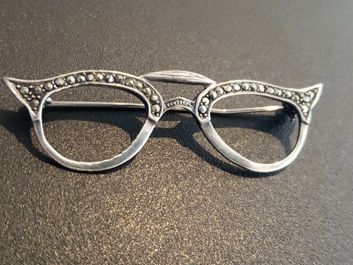 Vintage Taxco Mexico Sterling Silver 925 50's Cat Eye Style Eyeglasses Brooch