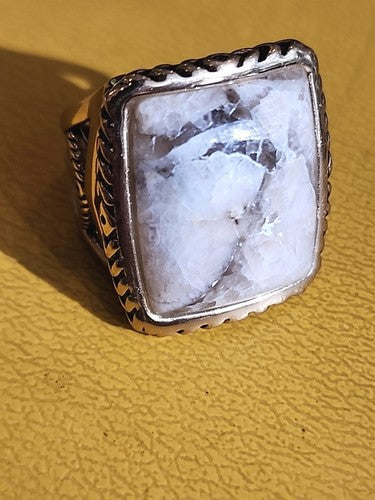 BARSE Gold Plated Real White Calcite Statement Ring Size 6.25