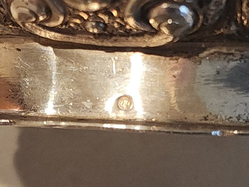 Hand Chased DUTCH .833 SILVER FOOTED BRANDY BOWL CHERUB HANDLES, FLUTED PANELED