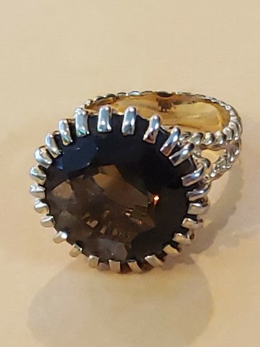14k Solid Gold Filigree Faceted Smokey Topaz Huge Cocktail Ring MCM 4.75