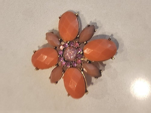 Vintage Pink Acrylic & Rhinestone Flower Brooch