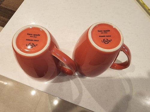 Lenox Coffee Mugs Kate Spade Summer Circle Coral & White Cups Lot Of 2