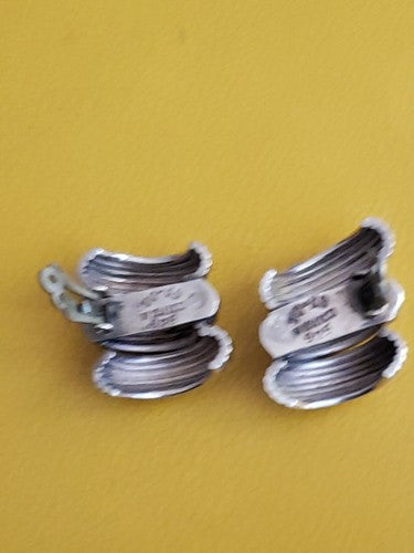 Vintage Taxco Mexico Swirl Modernist Sterling Silver 925 Clip On earrings