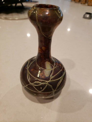 Antique Iridescent Silver Overlay Art Glass Vase Loetz-Type unsigned