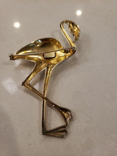 Antique Art Deco Signed Uncas Mfg Co Sterling 4" Flamingo Pin Glass Eye Mint!