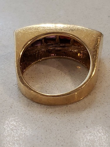 14K Solid Yellow and White Gold Hand-Made Multi Color Channel Set Gemstone Ring