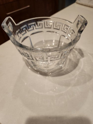 Heisey Greek Key Clear Glass Small Ice Tub w Handles 3 3/4" H x 6 3/8" W
