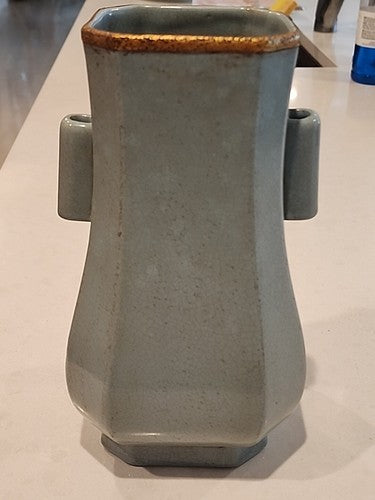 10"China  Porcelain Song Dynasty Celadon Ru Porcelain Callagraphy Vase