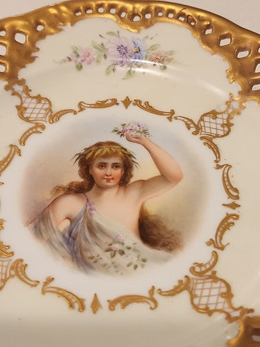 Antique Germany Compote Openwork Porcelain with Hand-Painted Portrait