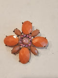 Vintage Pink Acrylic & Rhinestone Flower Brooch