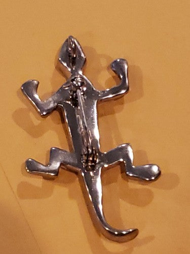 Native American Sterling Silver Turquoise Opal Coral Inlay Lizard Pin Brooch