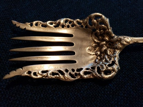 Antique Signed Sterling Silver Buffet Fork 11"  Pierced with Flowers