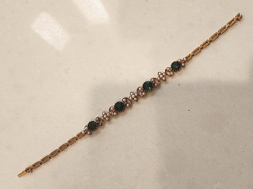 Antique Edwardian 15ct Gold Bracelet Tourmalines and Pearl