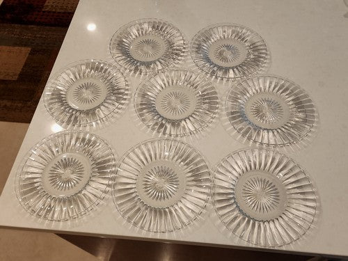 7 1/2" Heisey Set of 8  Narrow Flute & Rim with Starburst Plate  w/ "H" Marking