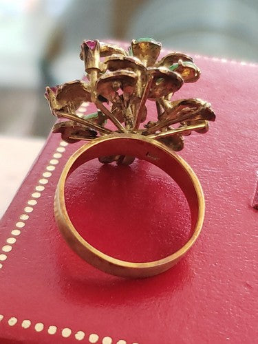 14k Yellow Gold Ruby & Jade Flower Ring s7.5
