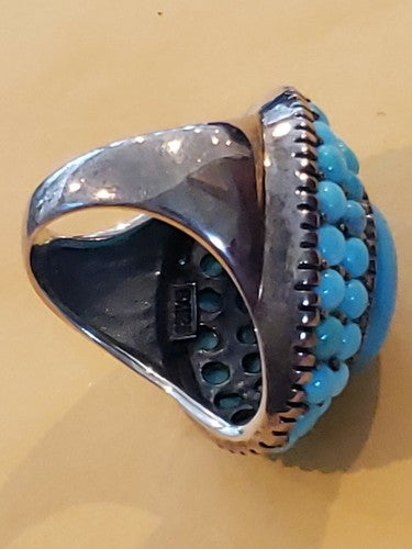 Turquoise Ring Sterling Silver with Double Halo so 8