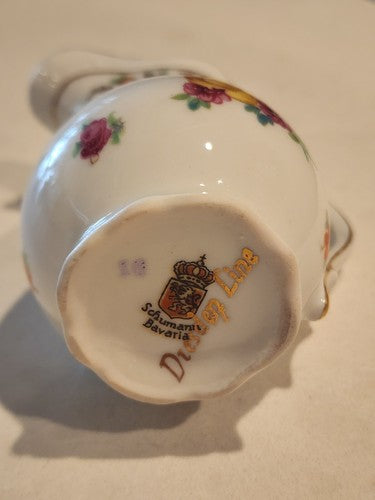 Vintage Schumann Bavarian DRESDEN LINE Flowers Gold Gilt Pitcher Creamer 3 3/8"