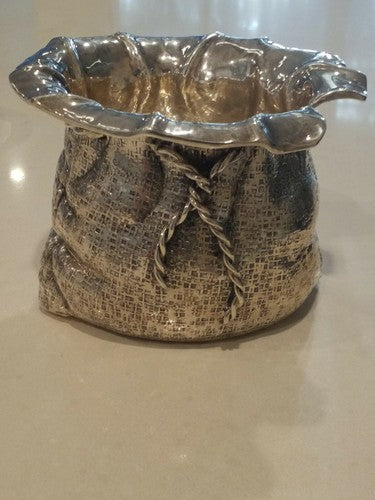 MIDCENTURY FRATELLI CACCHIONE STERLING ITALIAN SILVER 'DRAWSTRING BAG' VASE