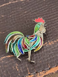 Vintage Italian Enamel Rooster Brooch Pin 800 Silver 1950's/60's