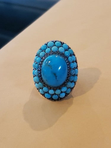 Turquoise Ring Sterling Silver with Double Halo so 8