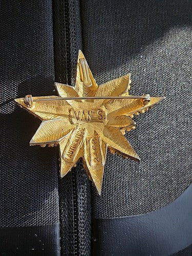 Vintage Mid Century MCM Van S Authentics Numbered Goldtone Brooch Pendant