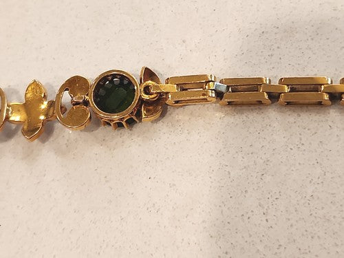 Antique Edwardian 15ct Gold Bracelet Tourmalines and Pearl