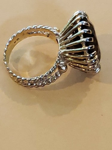 14k Solid Gold Filigree Faceted Smokey Topaz Huge Cocktail Ring MCM 4.75