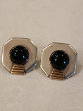 Leonore Doskow Sterling & 14k Mid Century Modern Black Onyx Pierced Earrings