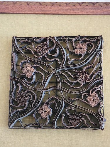 Copper Tjap Cap Chop Stamp Wave Petunia 6.5" x 6" Batik Indonesia