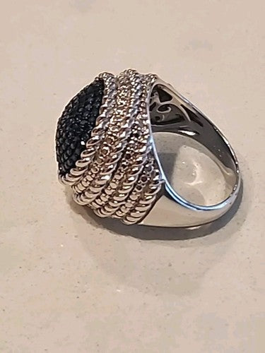 Affinity JS Round Pave Blue Natural Sapphires Sterling Ring Size 6.25