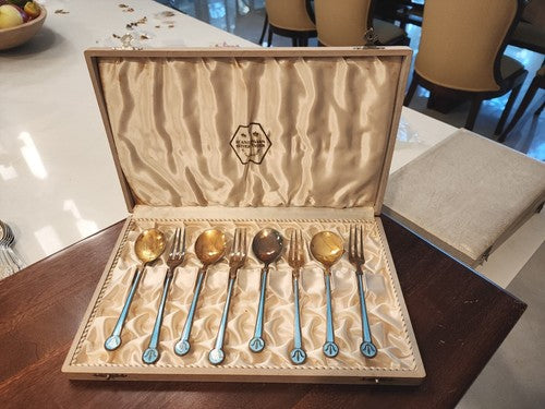 Vintage David Andersen Norway Sterling Silver & Enamel Fork & Spoon Set