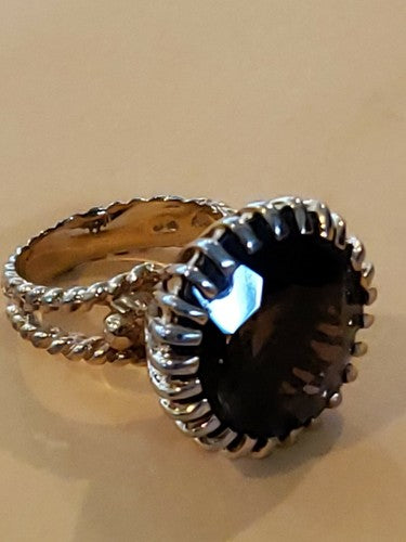 14k Solid Gold Filigree Faceted Smokey Topaz Huge Cocktail Ring MCM 4.75