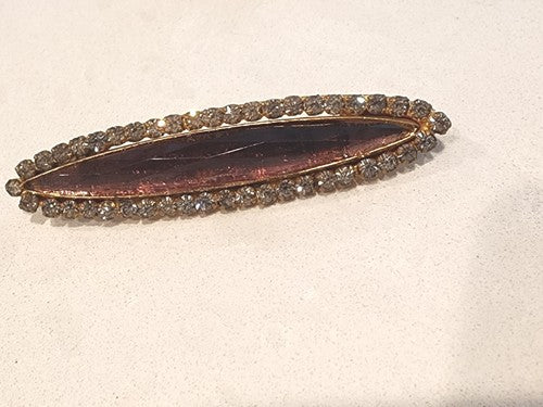 Amythyst & Rhinestone Bar Pin Antique Art Deco Brooch